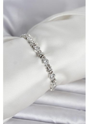 Erb Pirinç Gümüş Renk Petek Model Zirkon Taşlı Kadın Bileklik