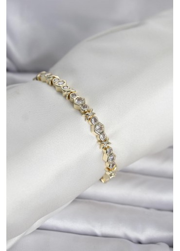 Erb Pirinç Gold Renk Petek Model Zirkon Taşlı Kadın Bileklik