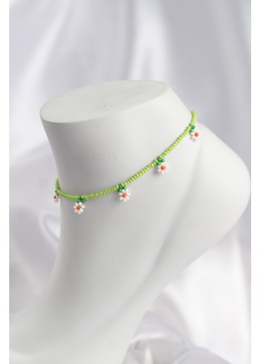 Erb Yeşil Renk Boncuklu Papatya Motifli Halhal