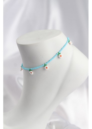 Erb Mavi Renk Boncuklu Papatya Motifli Halhal