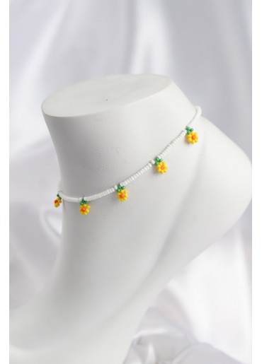 Erb Beyaz Renk Boncuklu Papatya Motifli Halhal