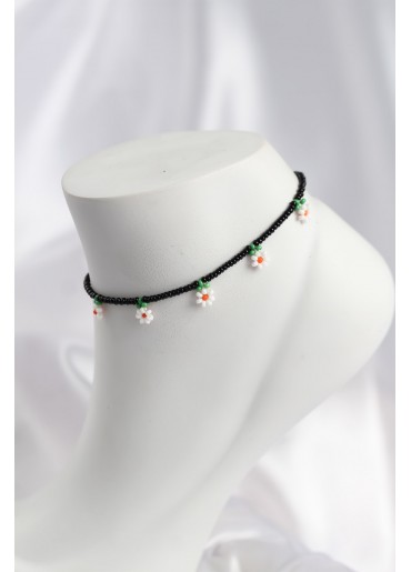 Erb Siyah Renk Boncuklu Papatya Motifli Halhal