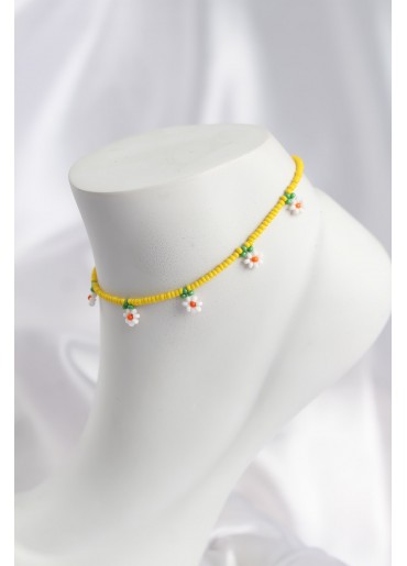 Erb Sarı Renk Boncuklu Papatya Motifli Halhal