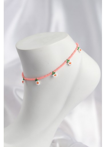 Erb Pembe Renk Boncuklu Papatya Motifli Halhal
