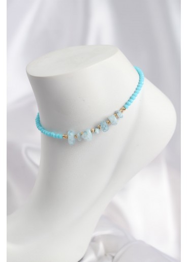 Erb Turkuaz Renk Boncuklu Doğaltaş Görünümlü Halhal