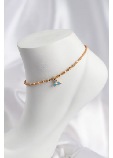 Erb Kahverengi Miyuki Boncuklu Balık Kuyruğu Motifli Halhal