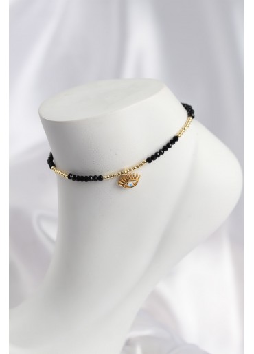 Erb Siyah Renk Boncuklu Nazarlı Göz Figürlü Halhal