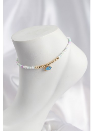 Erb Beyaz Ve Karışık Renk Boncuklu Balık Figürlü Halhal