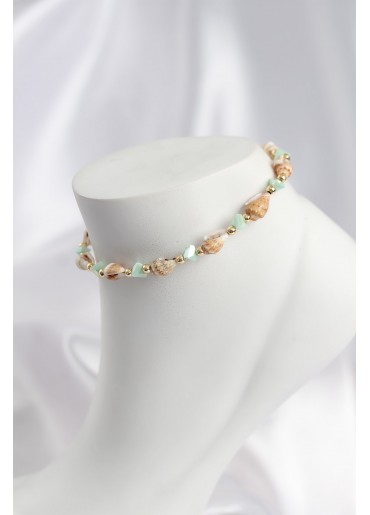 Erb Doğal Deniz Kabuğu Model Ve Yeşil Kristal Taş Model Halhal