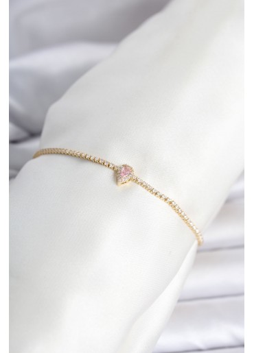 Erb Pirinç Gold Renk Pembe Damla Model Su Yolu Kadın Bileklik