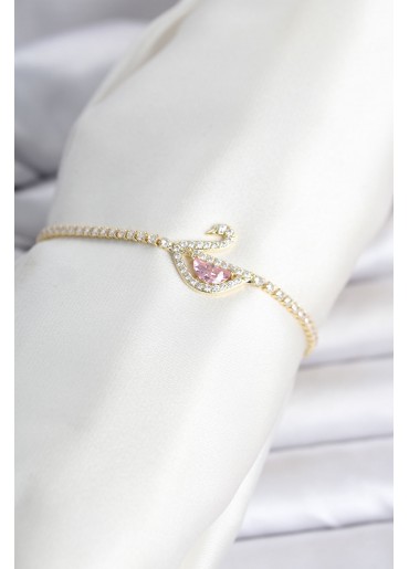 Erb Pirinç Gold Renk Zirkon Taşlı Swan Model Su Yolu Kadın Bileklik