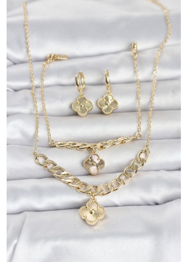 Erb Gold Renk Pirinç Kolye Bileklik Ve Küpe Seti