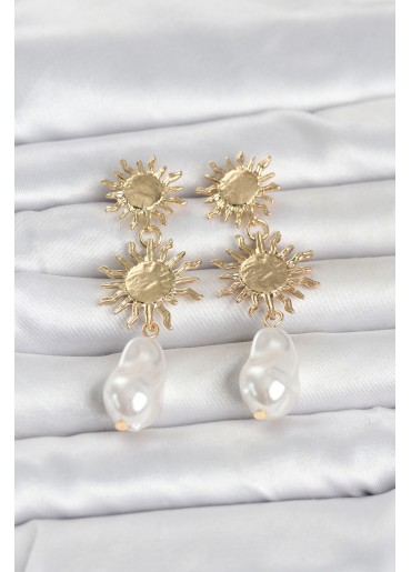 Erb Gold Renk Pirinç Güneş Model Detaylı Kadın Küpe