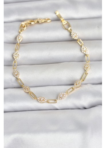 Erb Gold Renk Zirkon Taşlı Ataç Zincir Model Kadın Bileklik