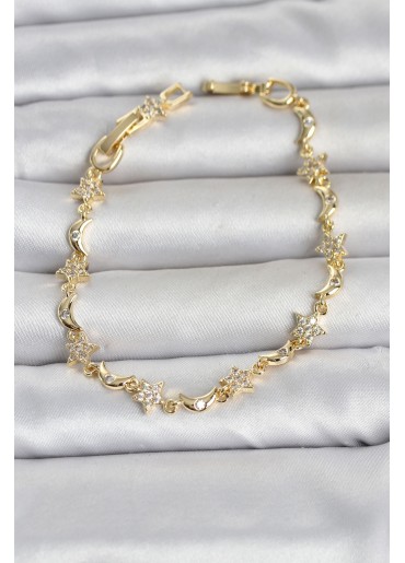 Erb Pirinç Gold Renk Zirkon Taşlı Ay Ve Yıldız Model Kadın Bileklik