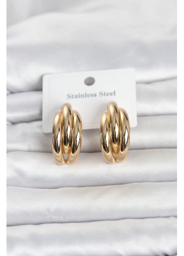 Erb 316L Çelik Gold Renk Yarım Halka Model Kadın Küpe