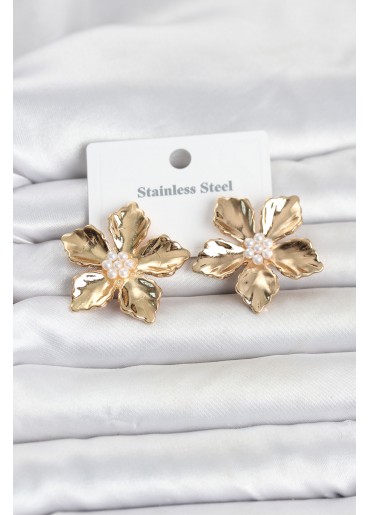 Erb 316L Çelik Gold Renk Lotus Çiçek Model Kadın Küpe