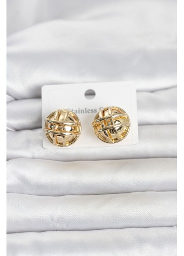 Erb 316L Çelik Gold Renk Desenli Top Model Kadın Küpe