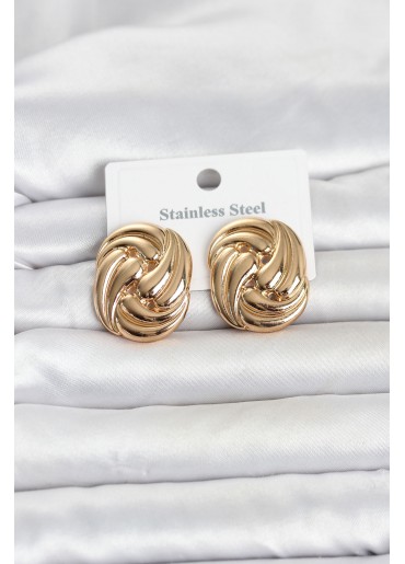 Erb 316L Çelik Gold Renk Motif Desen Model Kadın Küpe
