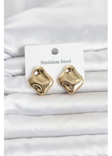 Erb 316L Çelik Gold Renk Plaka Model Kadın Küpe