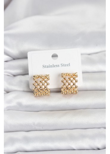 Erb 316L Çelik Gold Renk Motif Desenli Halka Kadın Küpe