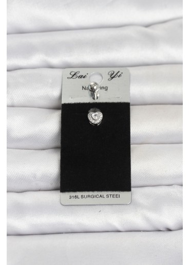 Erb 316L Cerrahi Çelik Zirkon Taşlı Kalp Model Göbek Piercing