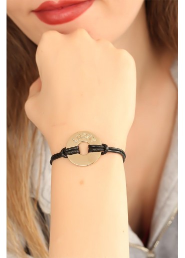 Erb LUCKY (Şanslı) Siyah Deri İpli Unisex Mood Bileklik
