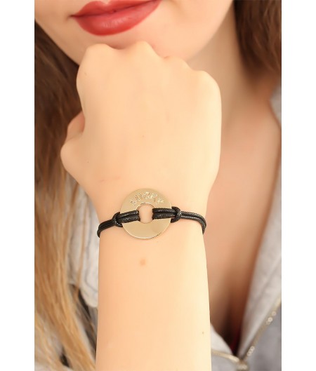 Erb LUCKY (Şanslı) Siyah Deri İpli Unisex Mood Bileklik