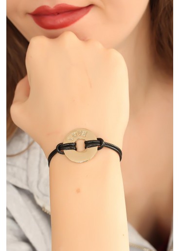 Erb LOVE (Aşık) Siyah Deri İpli Unisex Mood Bileklik