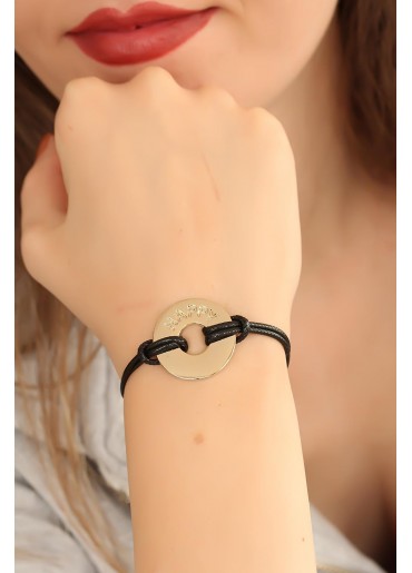Erb HAPPY (Mutlu) Siyah Deri İpli Unisex Mood Bileklik