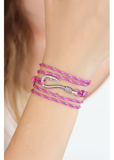 Erb Karışık Desenli Pembe Renk Gümüş Metal Kancalı Bayan Çoklu Bileklik