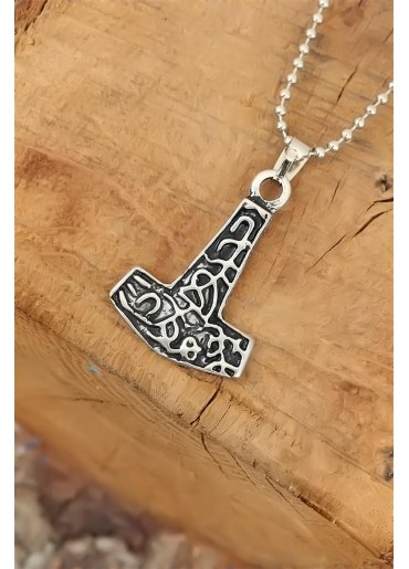 Erb Gümüş Renk Metal Aksesuarlı Top Zincirli Erkek Kolye
