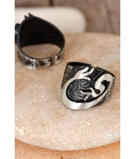 Erb Lale Figürlü Füme Gri Renk Ayarlamalı Erkek Yüzük Erb Lale Figürlü Füme Gri Renk Ayarlamalı Erkek Yüzük