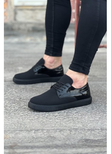 WG016 Kömür Rugan Triko Erkek Casual Ayakkabı