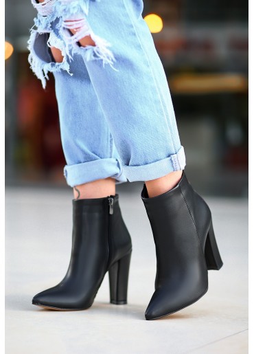 Loora Siyah Cilt Topuklu Bot