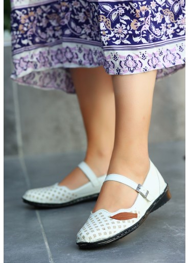 Ceos Beyaz Cilt Babet Ayakkabı