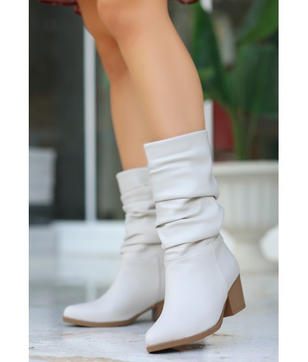 Yior Bej Cilt Topuklu Bot