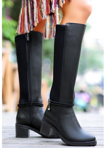 Olha Siyah Cilt Topuklu Çizme