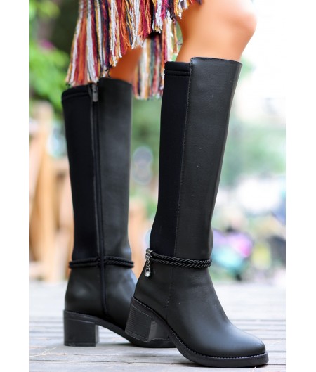 Olha Siyah Cilt Topuklu Çizme