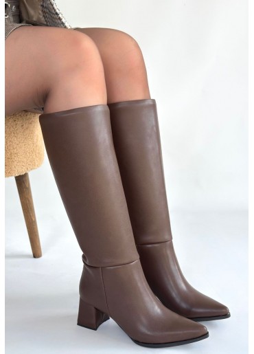 Roksa Acı Kahvei Cilt Topuklu Çizme