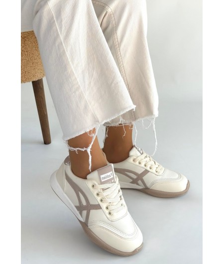 Zlay Bej Cilt Vizon Detaylı Bağcıklı Spor Ayakkabı Zlay Bej Cilt Vizon Detaylı Bağcıklı Spor Ayakkabı