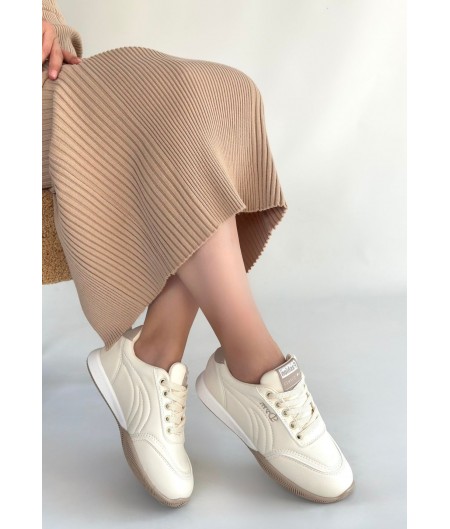 Tawen Bej Cilt Bağcıklı Spor Ayakkabı