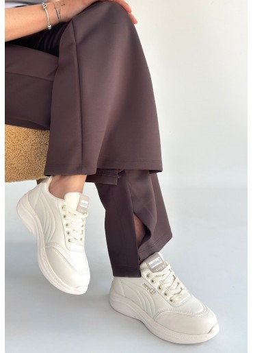 Yejja Bej Cilt Bağcıklı Spor Ayakkabı