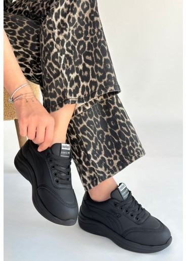 Yejja Siyah Cilt Bağcıklı Spor Ayakkabı