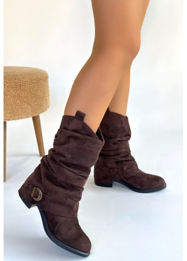 Canty Kahverengi Süet Körüklü Topuklu Çizme