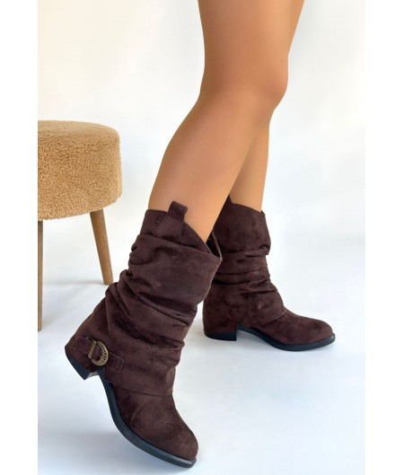 Canty Kahverengi Süet Körüklü Topuklu Çizme