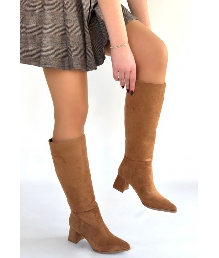 Roksa Taba Süet Topuklu Çizme Roksa Taba Süet Topuklu Çizme