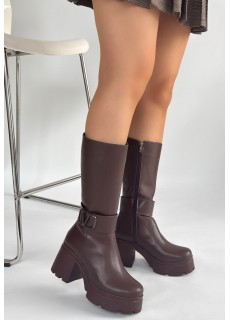 Moki Kahverengi Cilt Topuklu Çizme