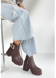 Pinma Kahverengi Cilt Topuklu Bot