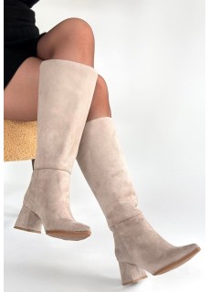 Roksa Bej Süet Topuklu Çizme
